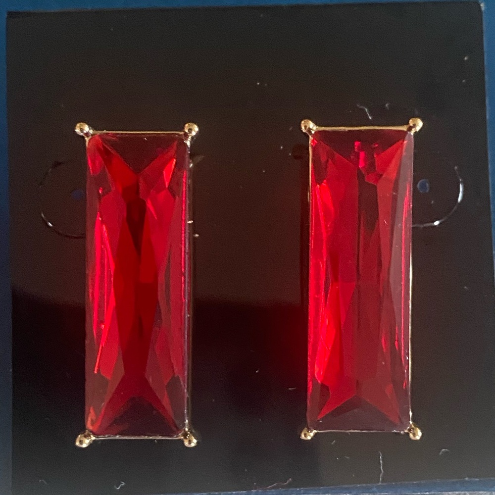 Elegant Red Gemstone Earrings Rectangular Shape G… - image 2